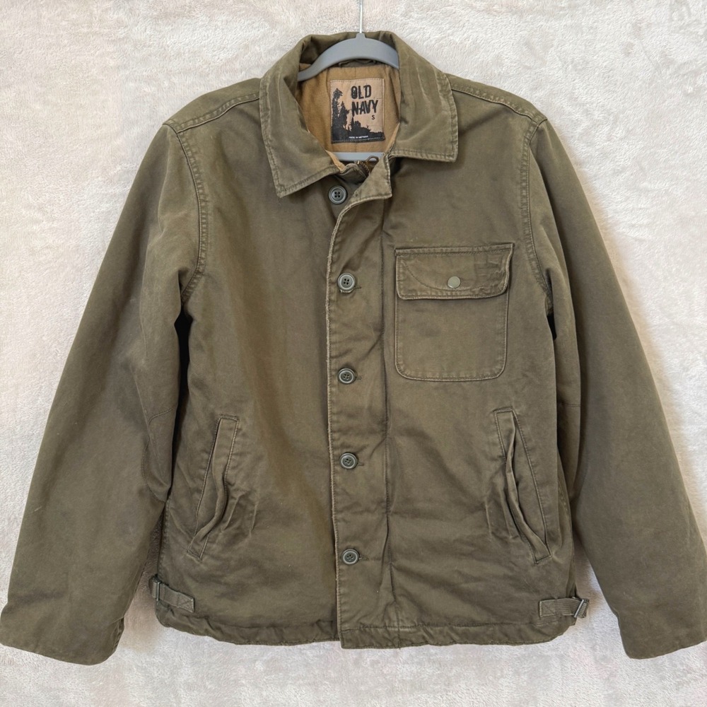 Old Navy Mens Small Olive Utility Field Jacket Military Workwear Y2K Chore Coat